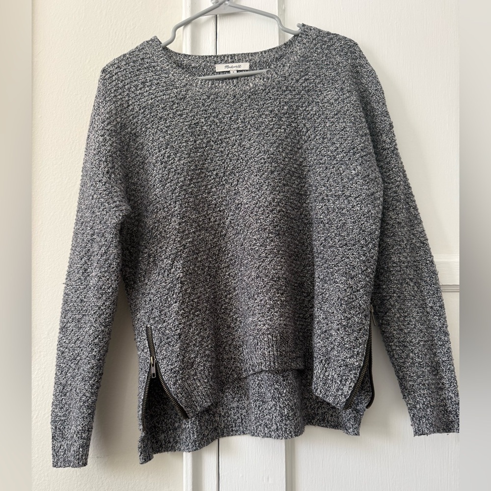 Madewell Gray Textured Sweater with Zipper Details